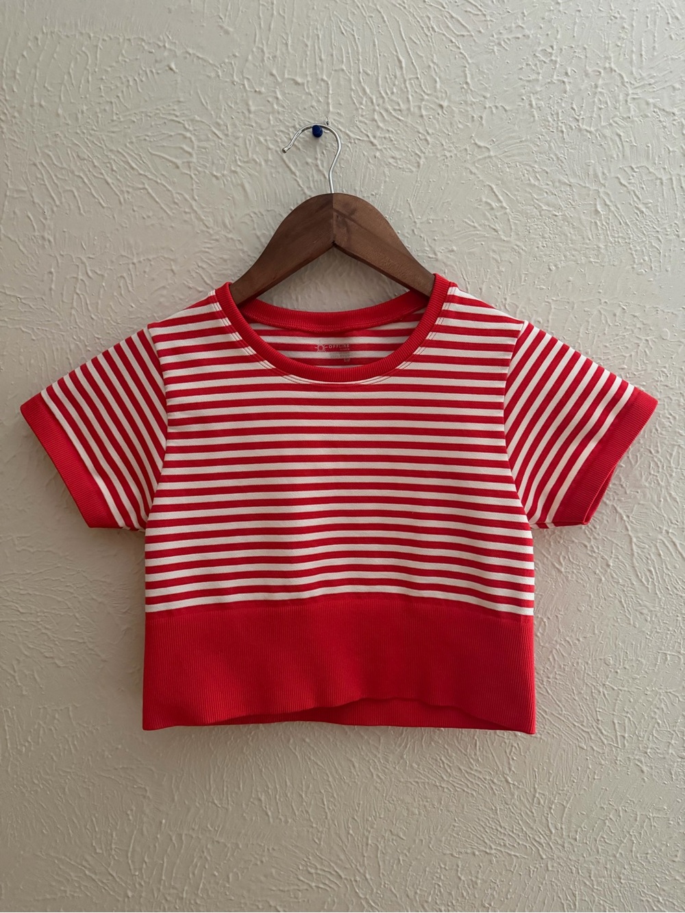 OFFLINE by Aerie Seamless Real Me Crop Top Red White Striped Size Small